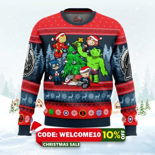 christmas avengers chibi marvel comics ugly christmas sweater 1