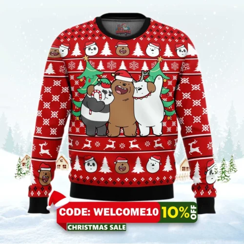 christmas bears we bare bears ugly christmas sweater 1
