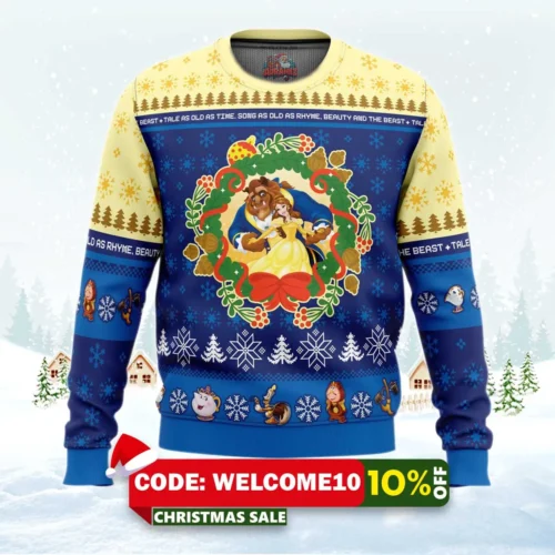 christmas beauty and the beast disney ugly christmas sweater 1