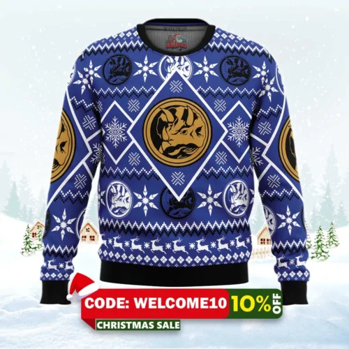 christmas blue ranger power rangers ugly christmas sweater 1
