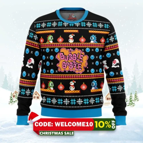 christmas bubble bobble ugly christmas sweater 1