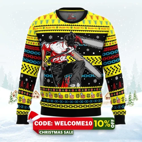 christmas chainsaw man chainsaw man ugly christmas sweater 1
