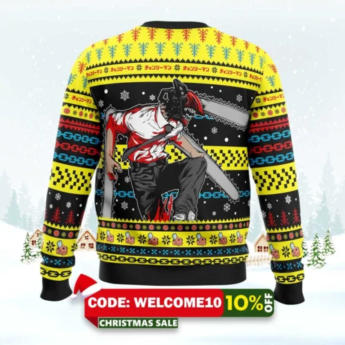 christmas chainsaw man chainsaw man ugly christmas sweater 2