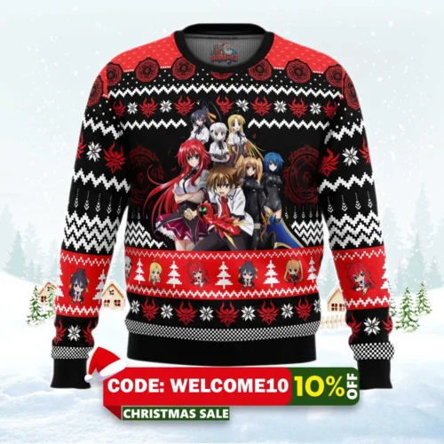 christmas characters high school dxd ugly christmas sweater 1