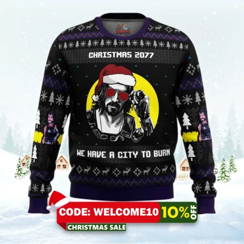 christmas cyberpunk 2077 ugly christmas sweater 1