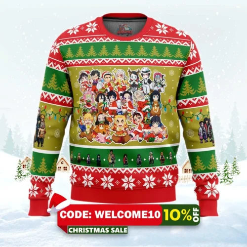 christmas demon slayer squad demon slayer ugly christmas sweater 1