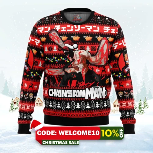 christmas denji chainsaw man ugly christmas sweater 1