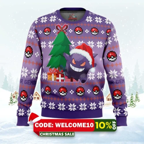 christmas gengar pokemon ugly christmas sweater 1