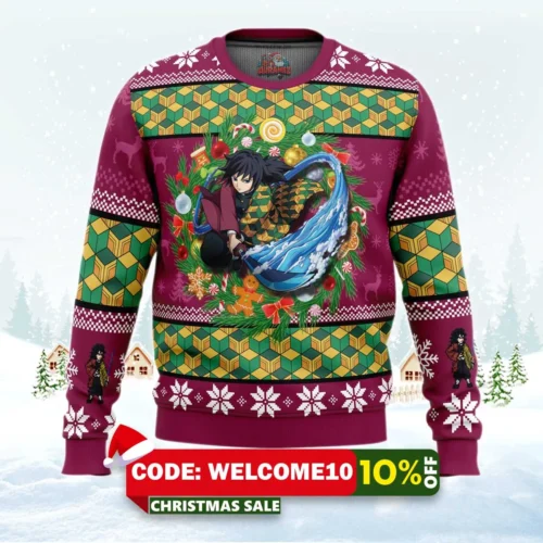 christmas giyuu tomioka demon slayer ugly christmas sweater 1