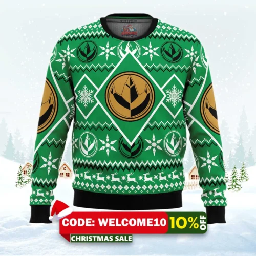 christmas green ranger power rangers ugly christmas sweater 1