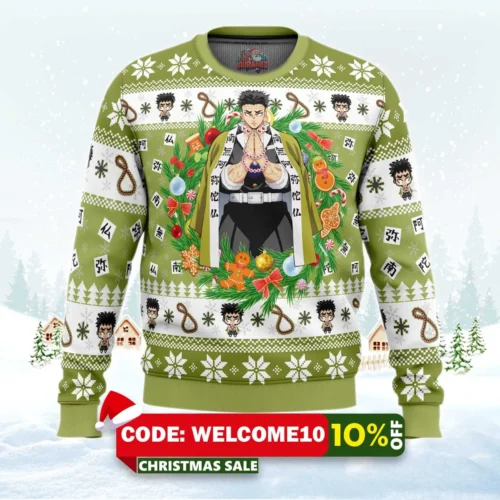 christmas gyomei himejema demon slayer ugly christmas sweater 1