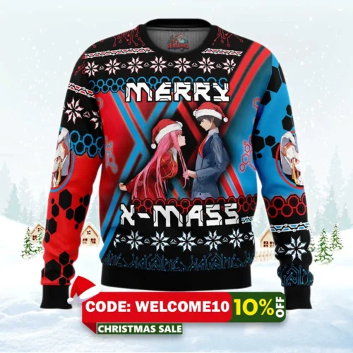 christmas hiro and zero two darling in the franxx ugly christmas sweater 1