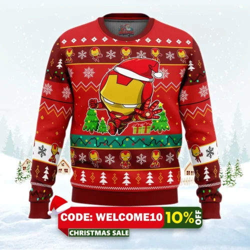 christmas iron man chibi marvel comics ugly christmas sweater 1