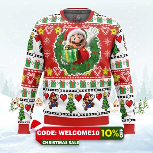 christmas mario super mario bros ugly christmas sweater 1