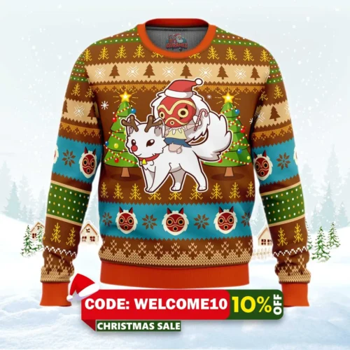 christmas mononoke princess mononoke ugly christmas sweater 1