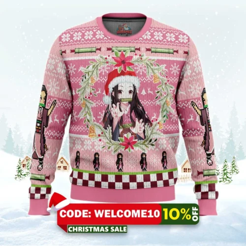 christmas nezuko kamado demon slayer ugly christmas sweater 1