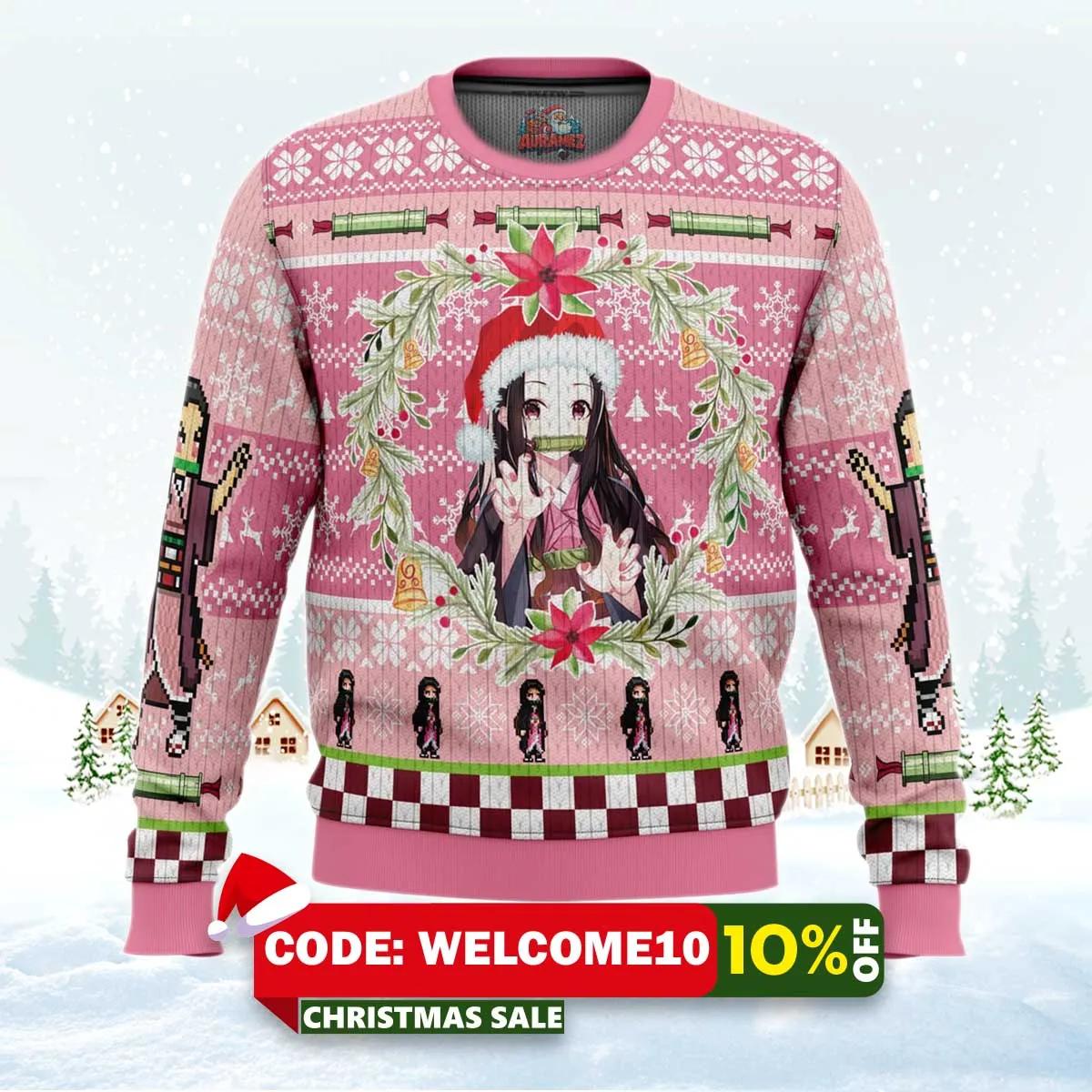 christmas nezuko kamado demon slayer ugly christmas sweater 1 christmas nezuko kamado demon slayer ugly christmas sweater 1