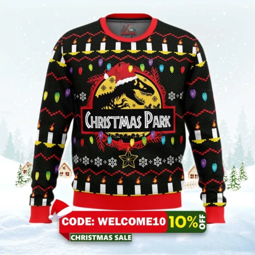 christmas park jurassic park ugly christmas sweater 1