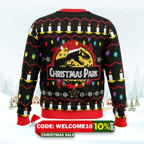 christmas park jurassic park ugly christmas sweater 2