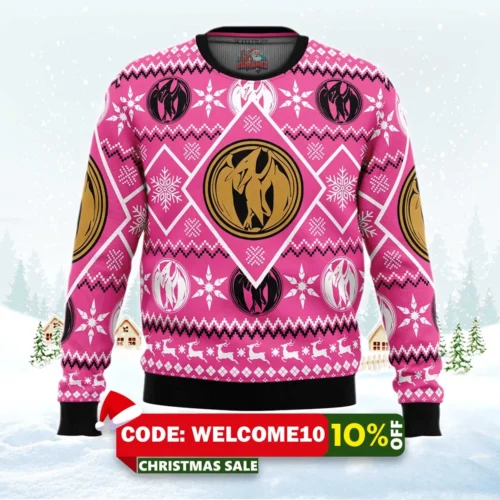 christmas pink ranger power rangers ugly christmas sweater 1
