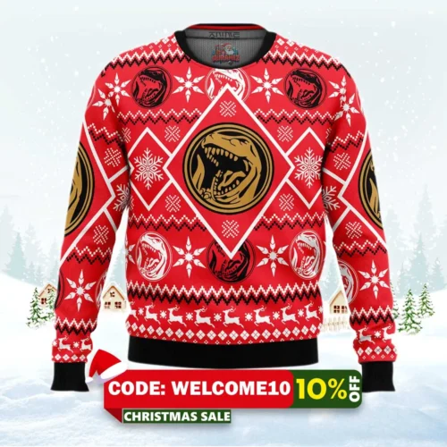 christmas red ranger power rangers ugly christmas sweater 1