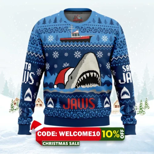 christmas shark santa jaws ugly christmas sweater 1