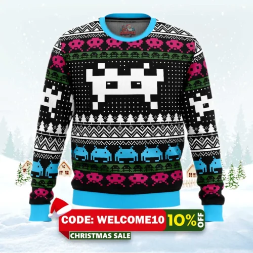 christmas space invaders ugly christmas sweater 1