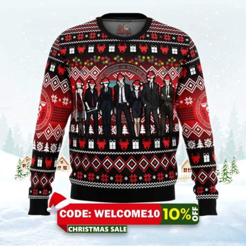 christmas staff psycho pass ugly christmas sweater 1