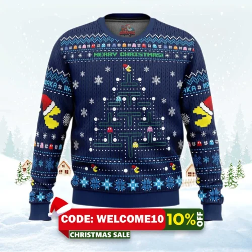 christmas tree pac man christmas sweater 1