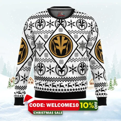 christmas white ranger power rangers ugly christmas sweater 1