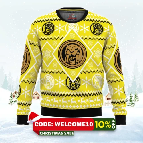 christmas yellow ranger power rangers ugly sweater 1
