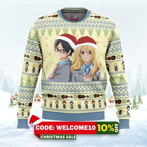 christmas your lie in april ugly sweater 1