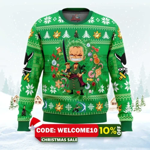 christmas zoro one piece ugly sweater 1