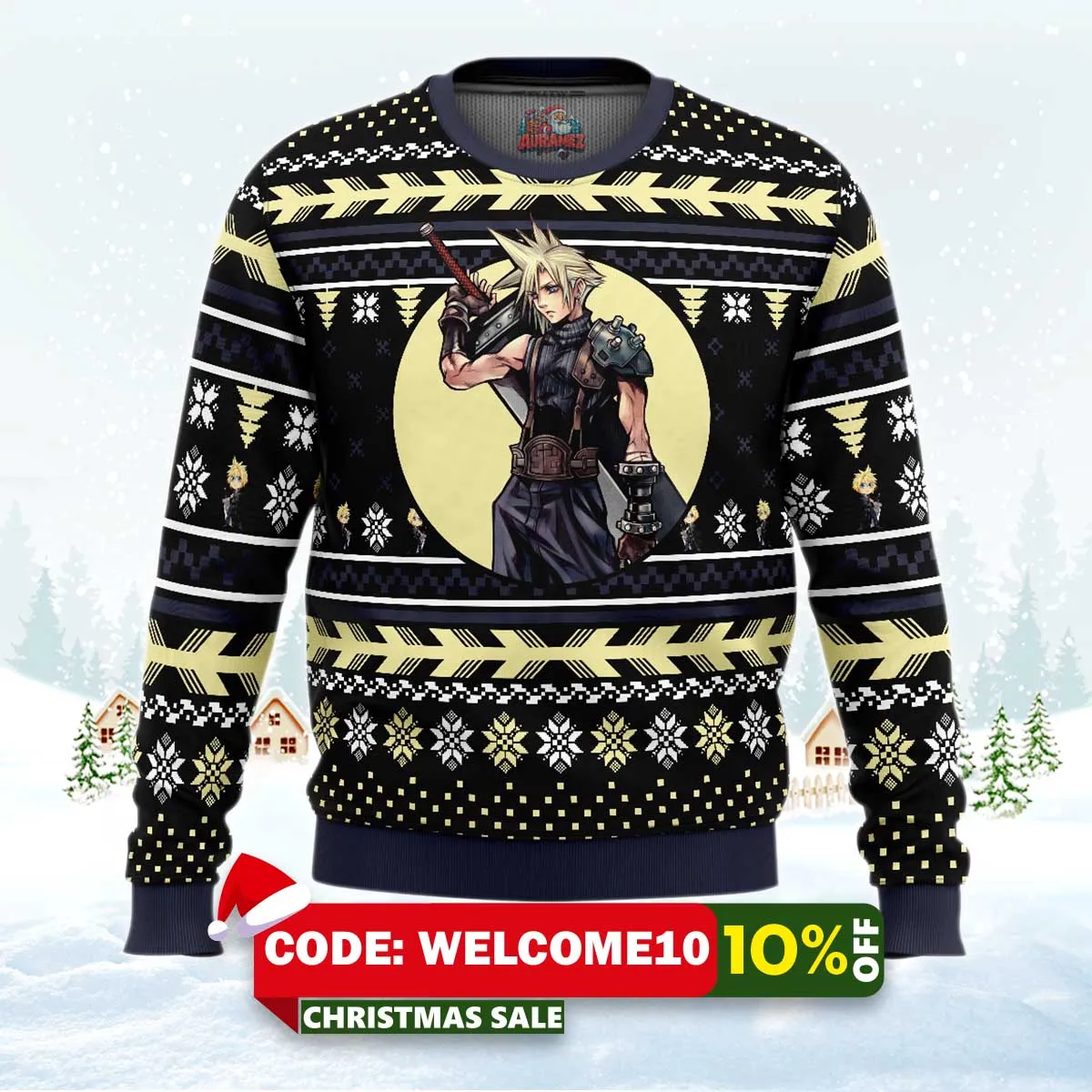cloud final fantasy ugly christmas sweater 1 cloud final fantasy ugly christmas sweater 1