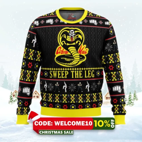cobra kai sweep the leg karate kid ugly christmas sweater 1
