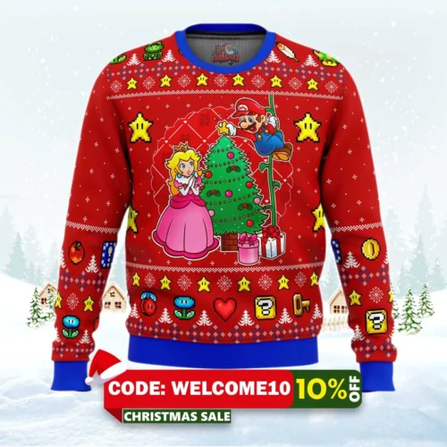 come and see the christmas tree super mario ugly christmas sweater 1
