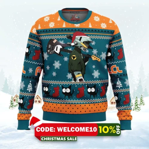 cool guitar canti fooly cooly flcl ugly christmas sweater 1
