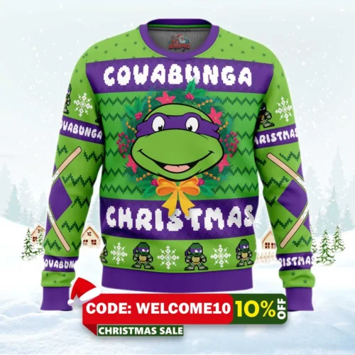 cowabunga donatello christmas teenage mutant ninja turtles ugly christmas sweater 1