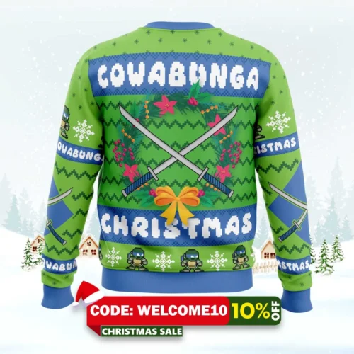 cowabunga leonardo christmas teenage mutant ninja turtles ugly christmas sweater 2