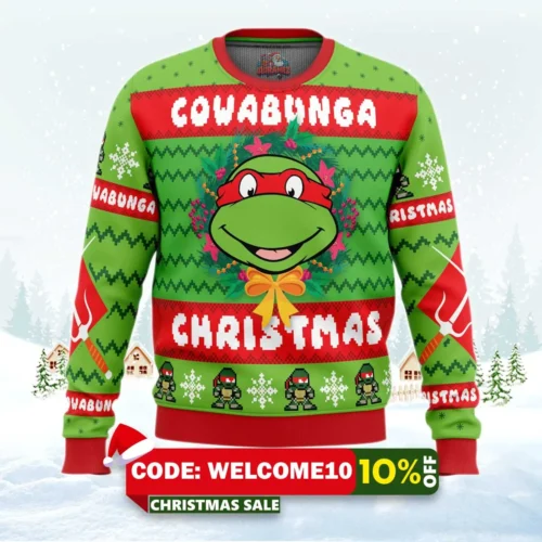 cowabunga raphael christmas teenage mutant ninja turtles ugly christmas sweater 1