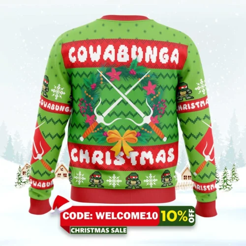 cowabunga raphael christmas teenage mutant ninja turtles ugly christmas sweater 2