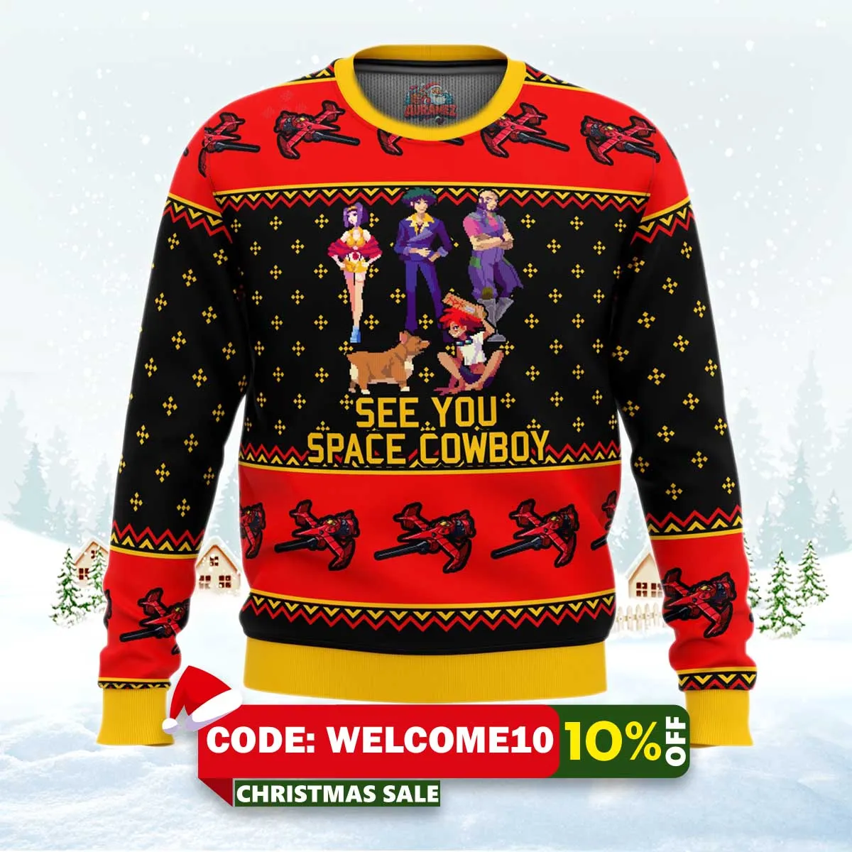 cowboy bebop see you space cowboy ugly christmas sweater 1 cowboy bebop see you space cowboy ugly christmas sweater 1