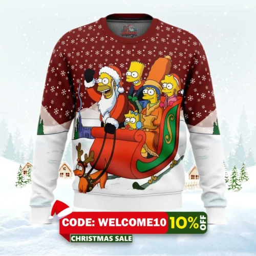 dashing through the snow the simpsons ugly christmas sweater 1
