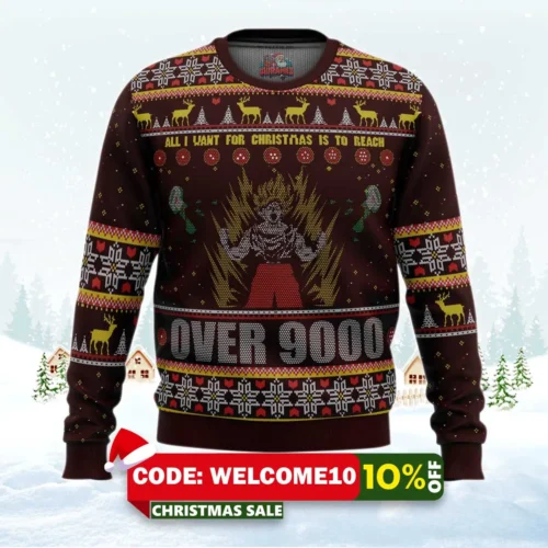 dbz goku over 9000 dragon ball z ugly christmas sweater 1