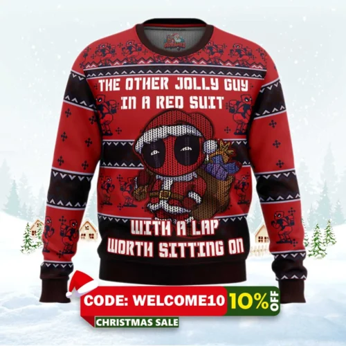 deadpool jolly red guy ugly christmas sweater 1