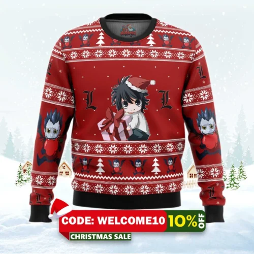 death note chibi l ugly christmas sweater 1