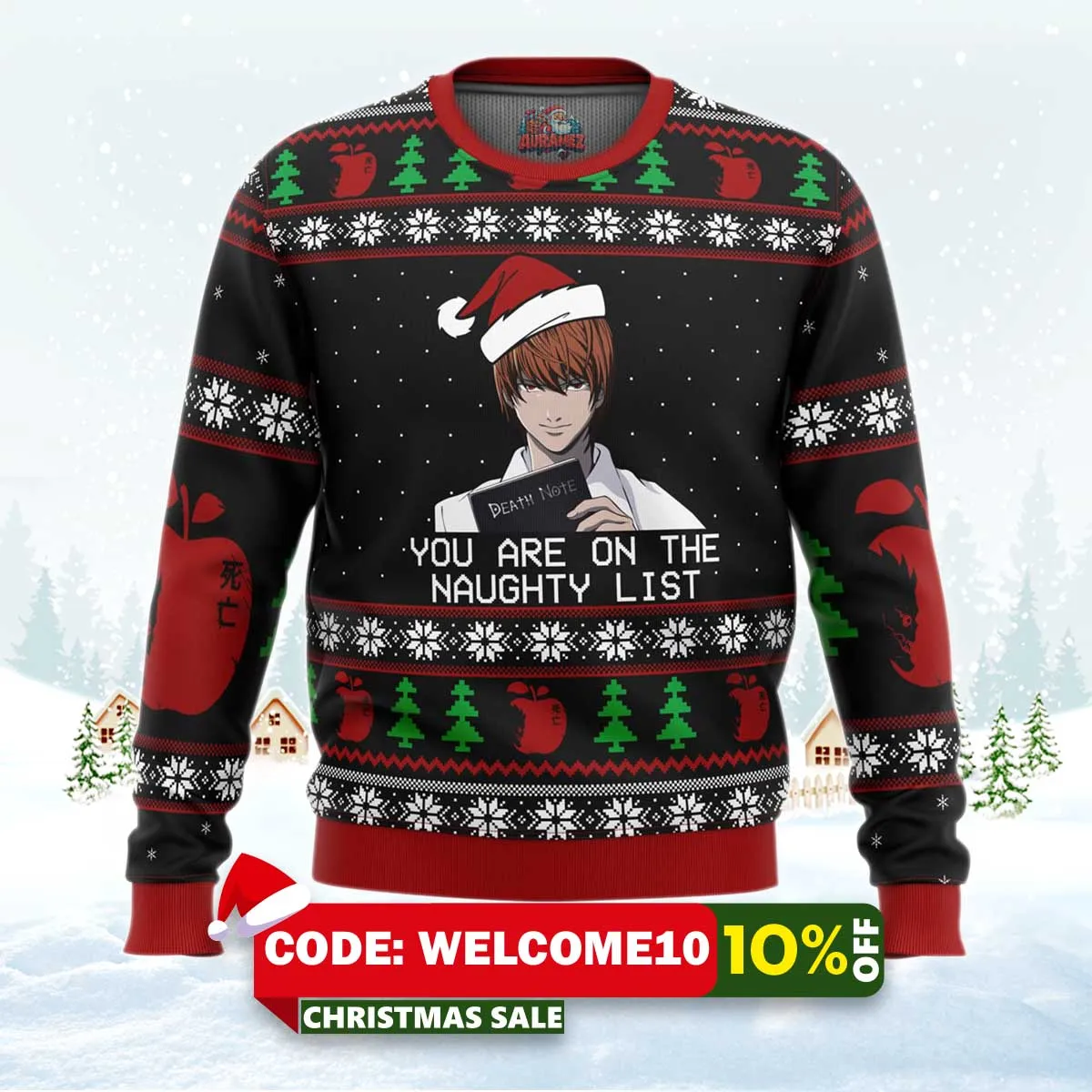 death note naughty list ugly christmas sweater 1 death note naughty list ugly christmas sweater 1