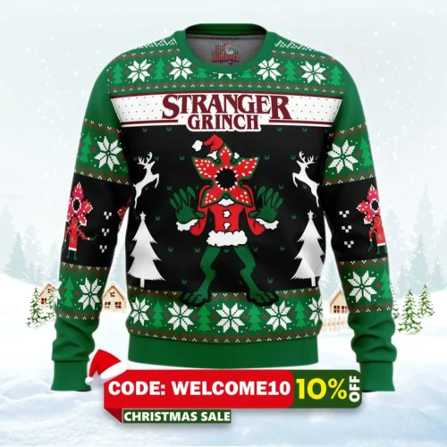 demogorgon stranger grinch stranger things ugly christmas sweater 1