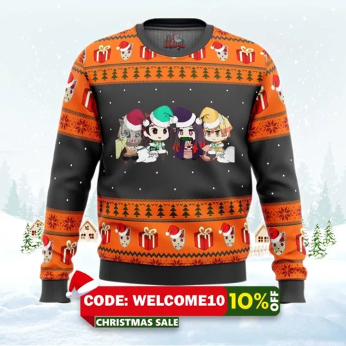 demon slayer chibi ugly christmas sweater 1