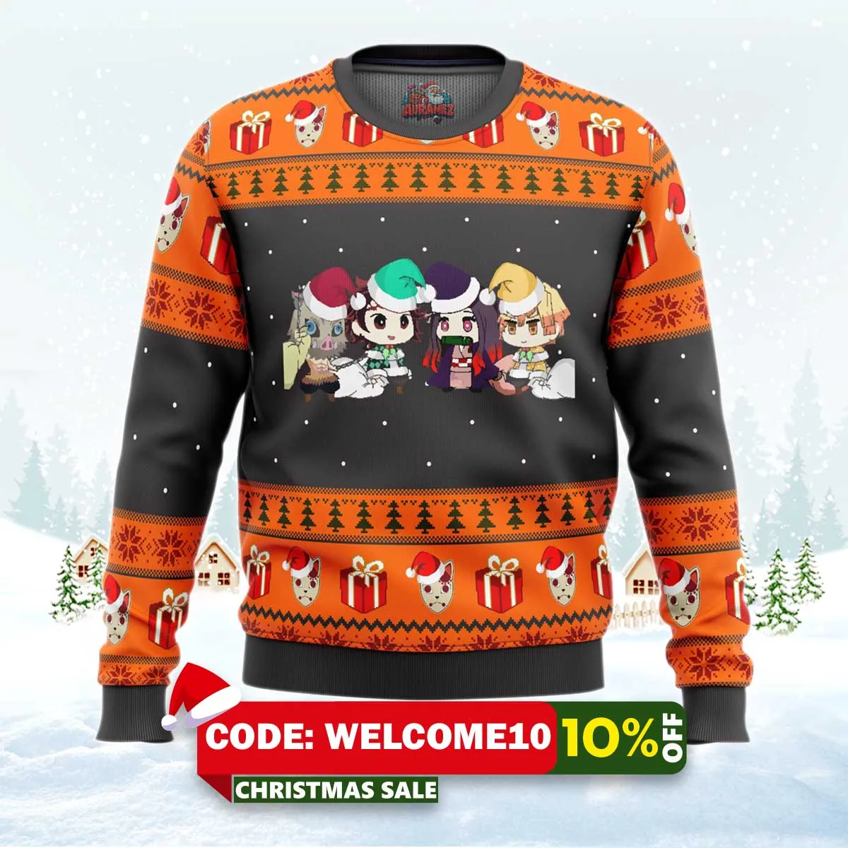 demon slayer chibi ugly christmas sweater 1 demon slayer chibi ugly christmas sweater 1